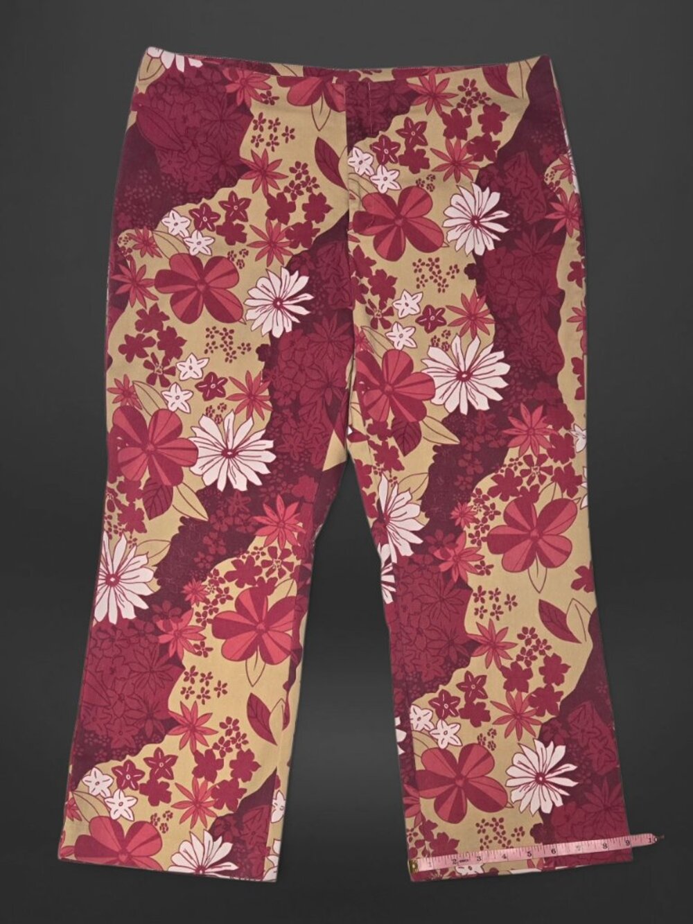 Vintage Y2K Floral Pink & Green Cropped Capri Pants (Size 14) - Picture 6 of 7